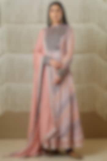 Pink & Navy Blue Embroidered Wedding Anarkali Set by Shyam Narayan Prasad at Pernia's Pop Up Shop