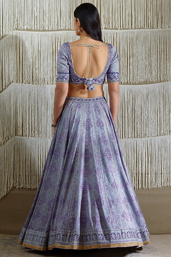 Purplish Blue Cotton Satin Wedding Lehenga Set by Shyam Narayan Prasad at Pernia's Pop Up Shop