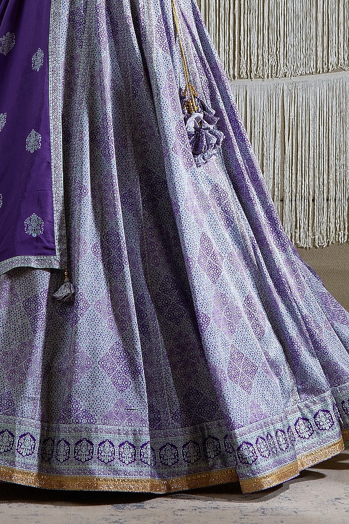 Purplish Blue Cotton Satin Wedding Lehenga Set by Shyam Narayan Prasad at Pernia's Pop Up Shop