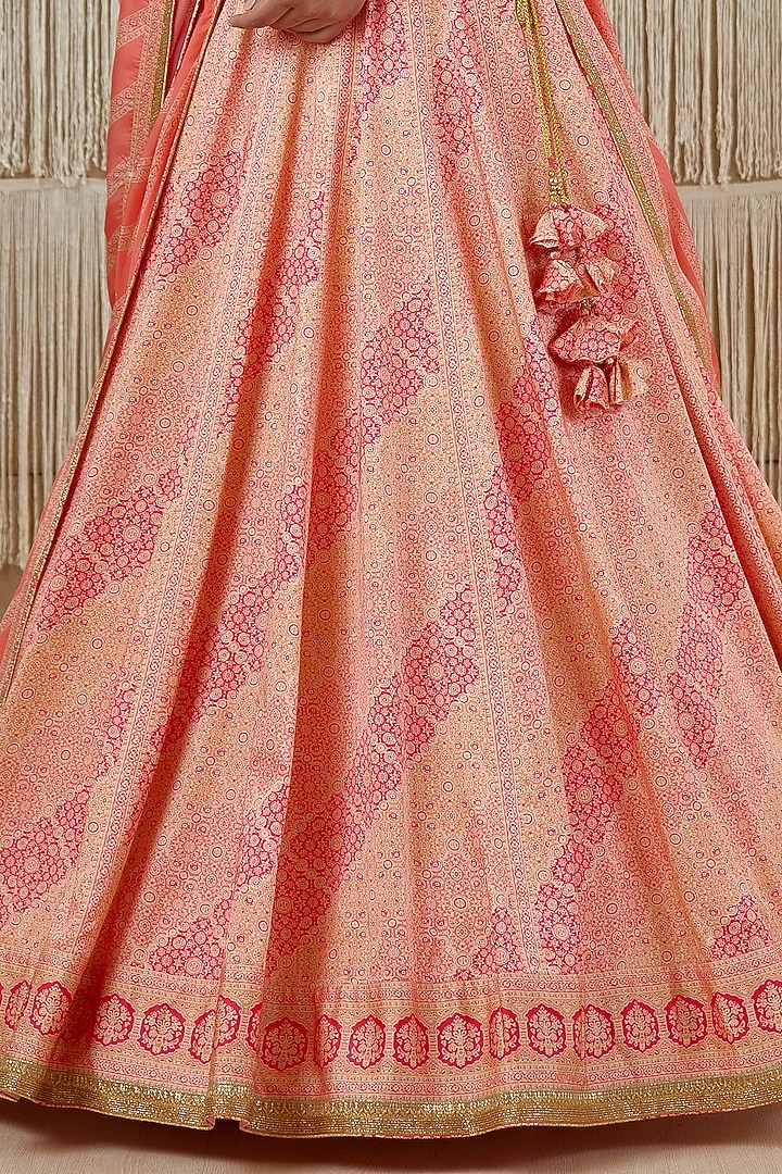 Coral Pink Printed Wedding Lehenga Set by Shyam Narayan Prasad at Pernia's Pop Up Shop