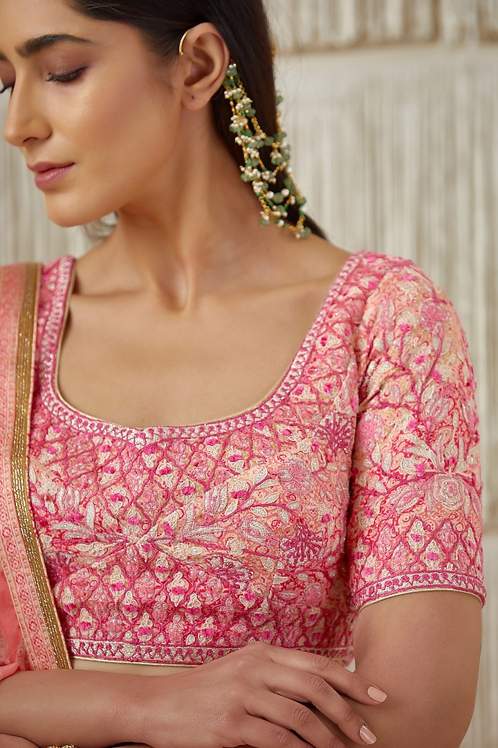 Coral Pink Printed Wedding Lehenga Set by Shyam Narayan Prasad at Pernia's Pop Up Shop