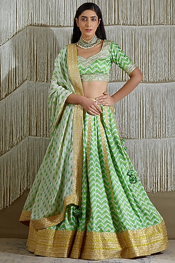 Green Gota Embroidered Wedding Lehenga Set by Shyam Narayan Prasad at Pernia's Pop Up Shop