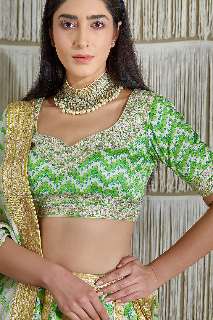 Green Gota Embroidered Wedding Lehenga Set by Shyam Narayan Prasad at Pernia's Pop Up Shop