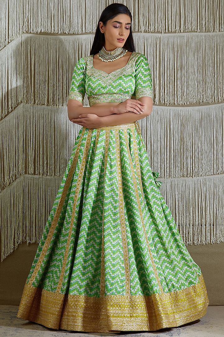 Green Gota Embroidered Wedding Lehenga Set by Shyam Narayan Prasad at Pernia's Pop Up Shop