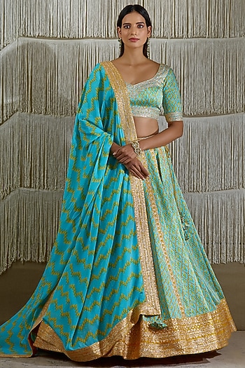 Light Blue Gota Embroidered Wedding Lehenga Set by Shyam Narayan Prasad at Pernia's Pop Up Shop