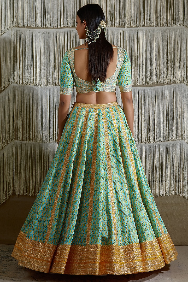 Light Blue Gota Embroidered Wedding Lehenga Set by Shyam Narayan Prasad at Pernia's Pop Up Shop