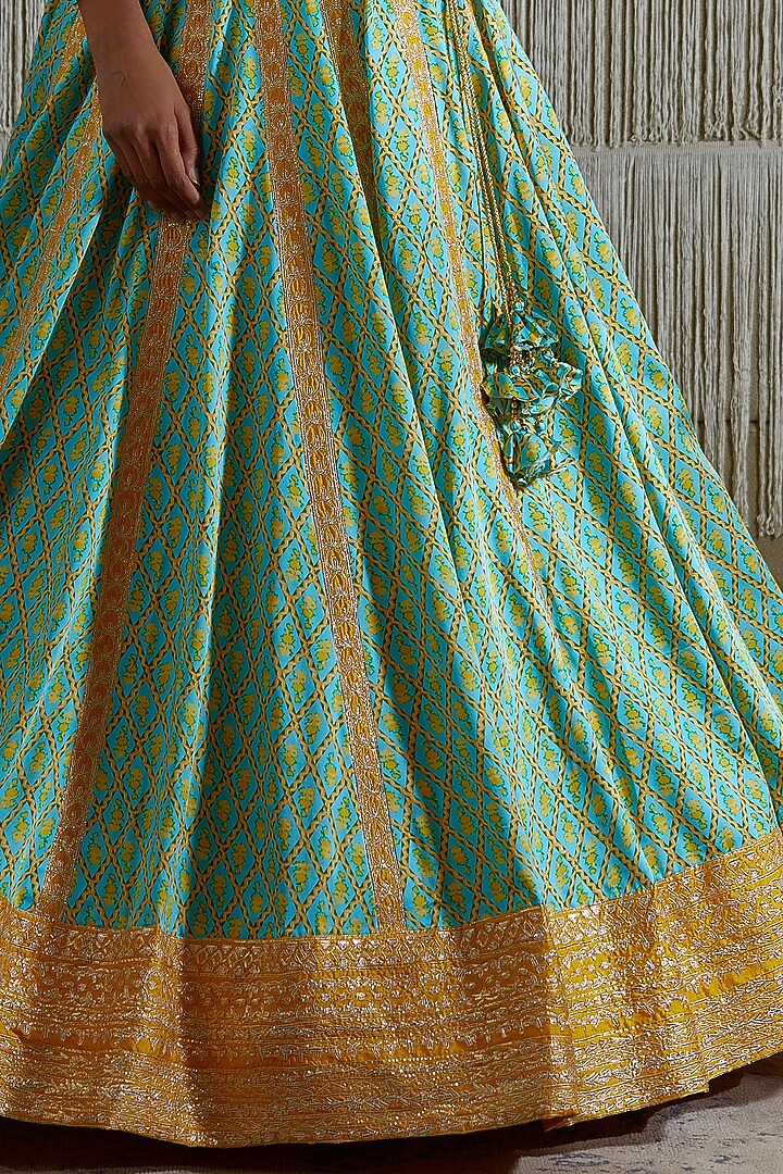 Light Blue Gota Embroidered Wedding Lehenga Set by Shyam Narayan Prasad at Pernia's Pop Up Shop