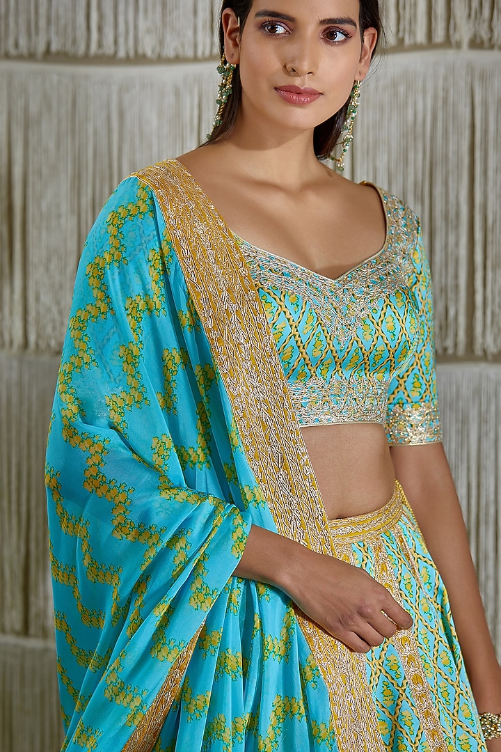 Light Blue Gota Embroidered Wedding Lehenga Set by Shyam Narayan Prasad at Pernia's Pop Up Shop