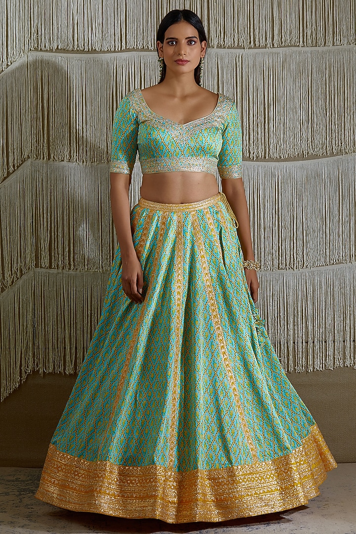 Light Blue Gota Embroidered Wedding Lehenga Set by Shyam Narayan Prasad at Pernia's Pop Up Shop