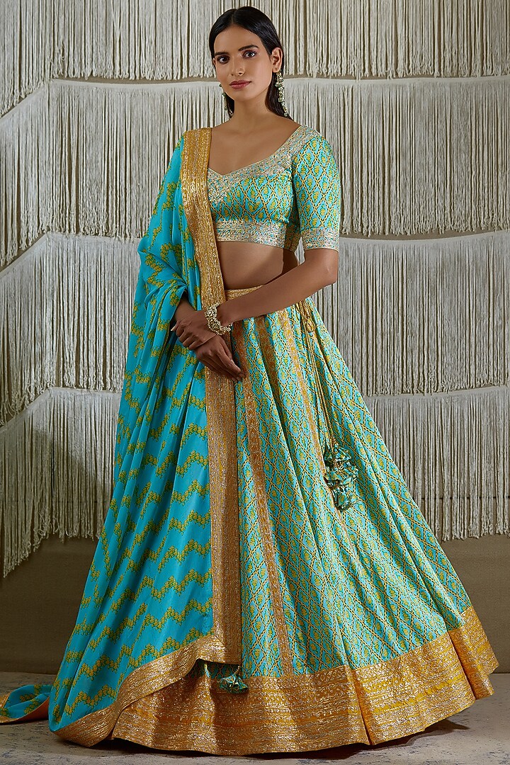 Light Blue Gota Embroidered Wedding Lehenga Set by Shyam Narayan Prasad at Pernia's Pop Up Shop