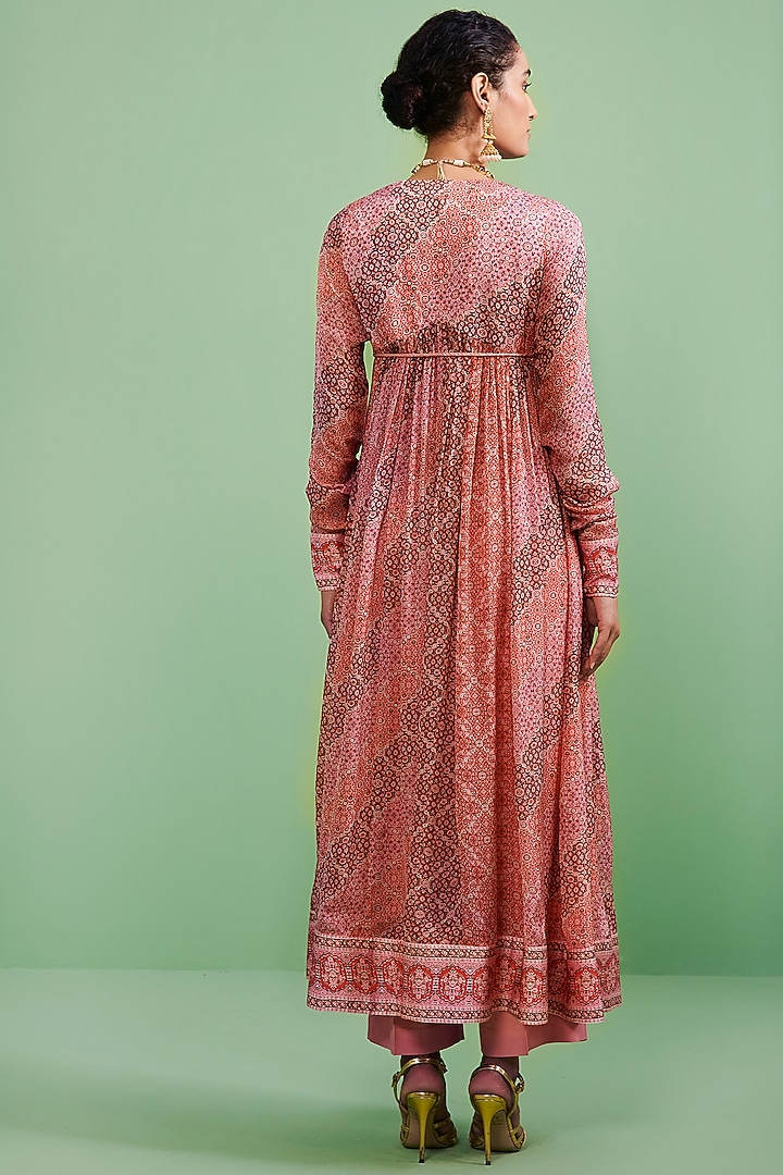 Persian Pink Printed Angrakha Kurta Set by Shyam Narayan Prasad at Pernia's Pop Up Shop
