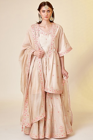 Angora White Chanderi Silk Embroidered Sharara Set by Shyam Narayan Prasad