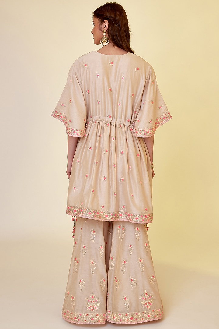 Angora White Chanderi Silk Embroidered Wedding Sharara Set by Shyam Narayan Prasad at Pernia's Pop Up Shop