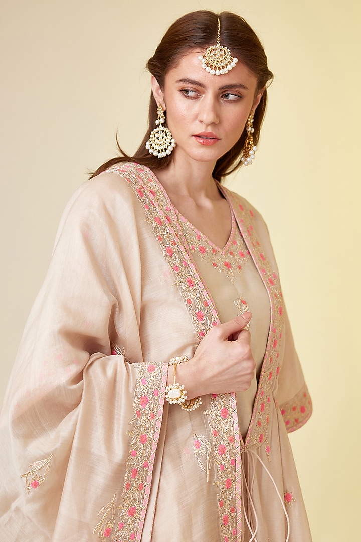 Angora White Chanderi Silk Embroidered Wedding Sharara Set by Shyam Narayan Prasad at Pernia's Pop Up Shop