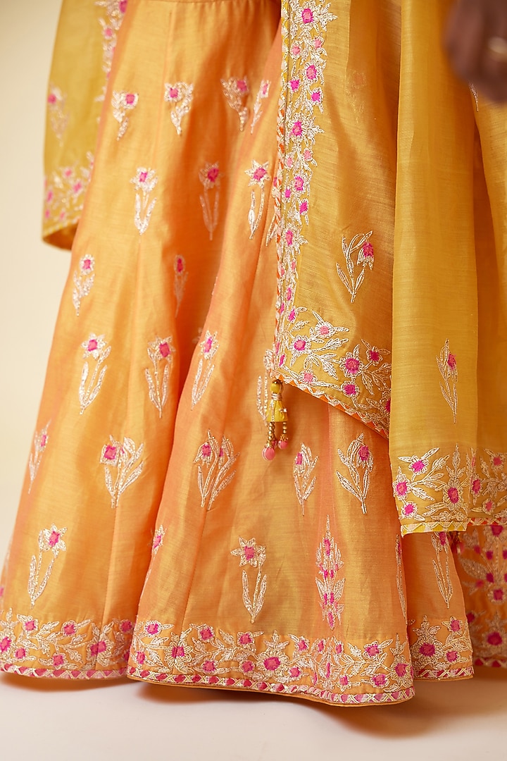 Saffron Orange Silk Chanderi Embroidered Wedding Sharara Set by Shyam Narayan Prasad at Pernia's Pop Up Shop