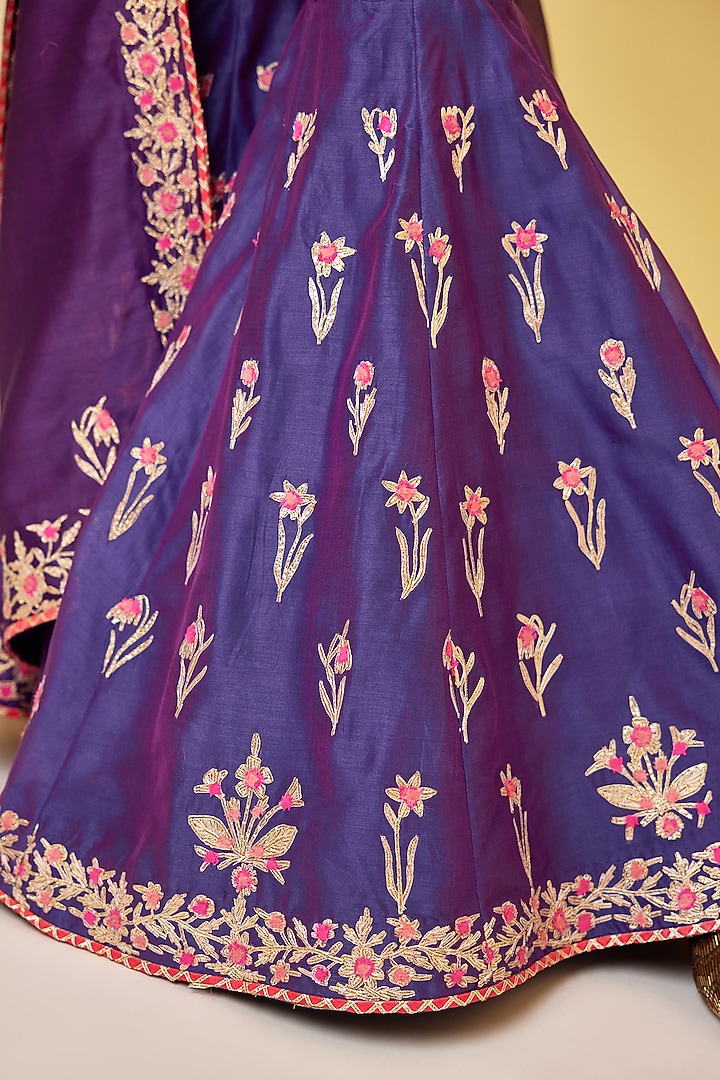 Purple Silk Chanderi Embroidered Wedding Sharara Set by Shyam Narayan Prasad at Pernia's Pop Up Shop