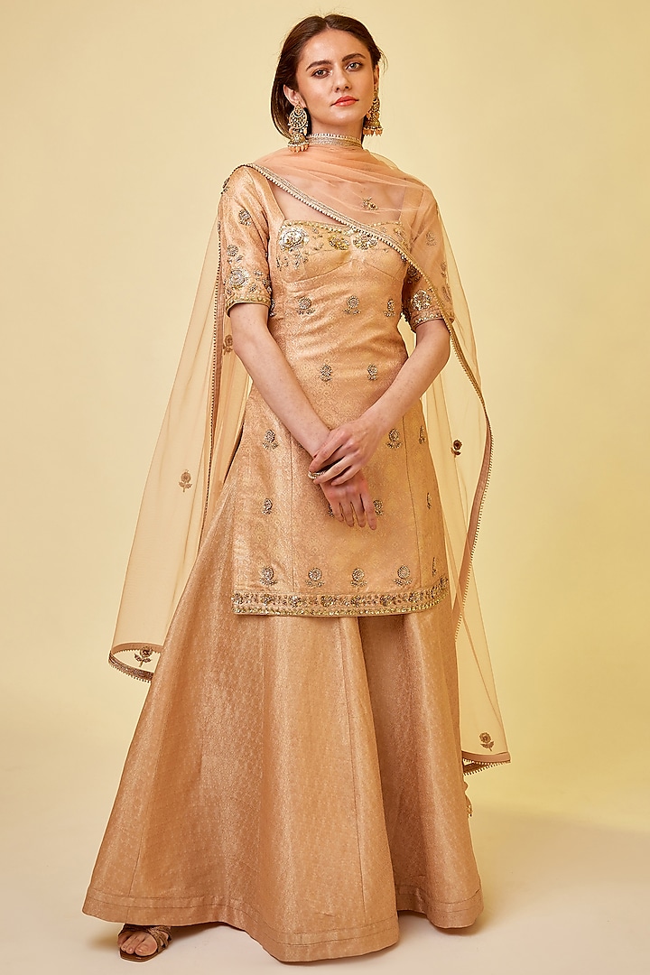 Rose Pink Brocade Sharara Set by Shyam Narayan Prasad at Pernia's Pop Up Shop