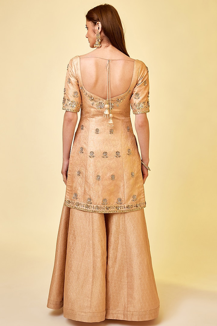 Rose Pink Brocade Wedding Sharara Set by Shyam Narayan Prasad at Pernia's Pop Up Shop