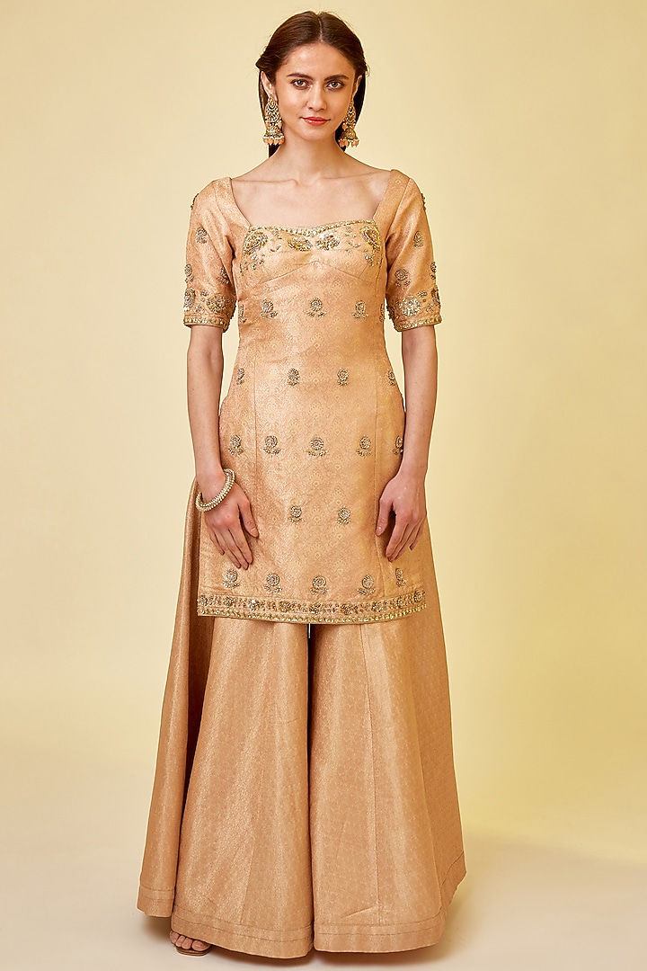 Rose Pink Brocade Wedding Sharara Set by Shyam Narayan Prasad at Pernia's Pop Up Shop