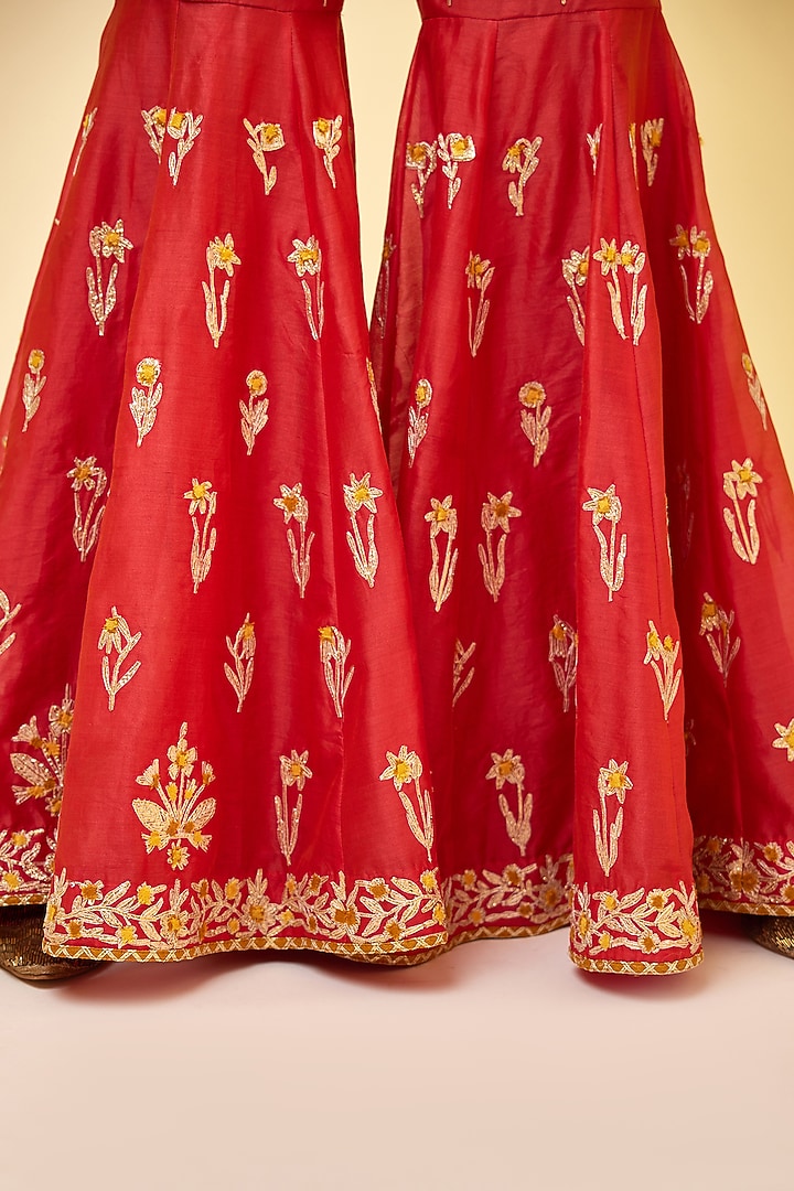 Spicy Orange Chanderi Silk Embroidered Wedding Sharara Set by Shyam Narayan Prasad at Pernia's Pop Up Shop