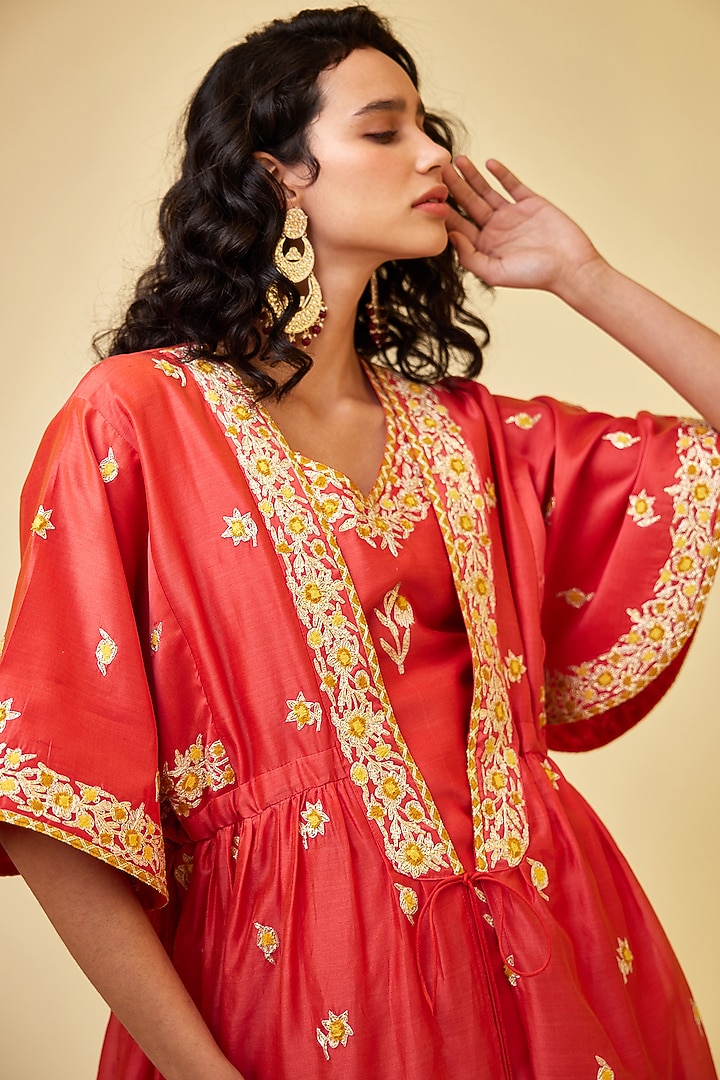 Spicy Orange Chanderi Silk Embroidered Wedding Sharara Set by Shyam Narayan Prasad at Pernia's Pop Up Shop
