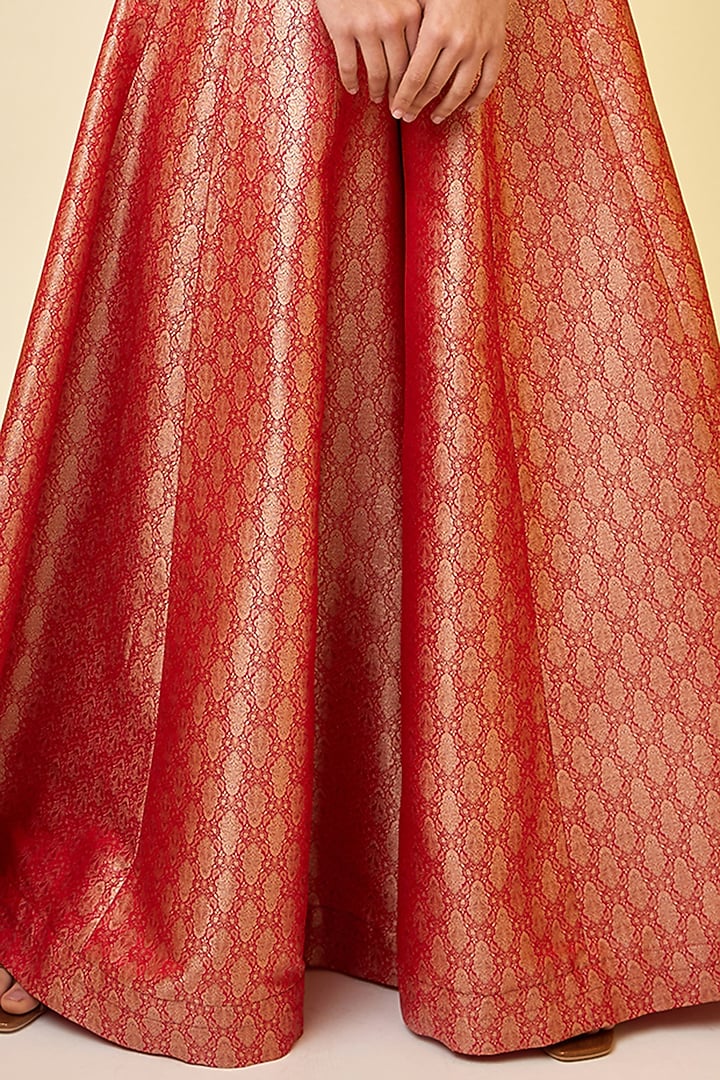 Red Brocade Party Wear Sharara Set by Shyam Narayan Prasad at Pernia's Pop Up Shop