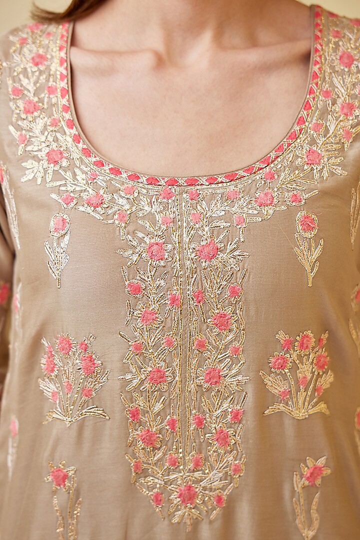 Pebble Neutral Chanderi Silk Embroidered Wedding Sharara Set by Shyam Narayan Prasad at Pernia's Pop Up Shop