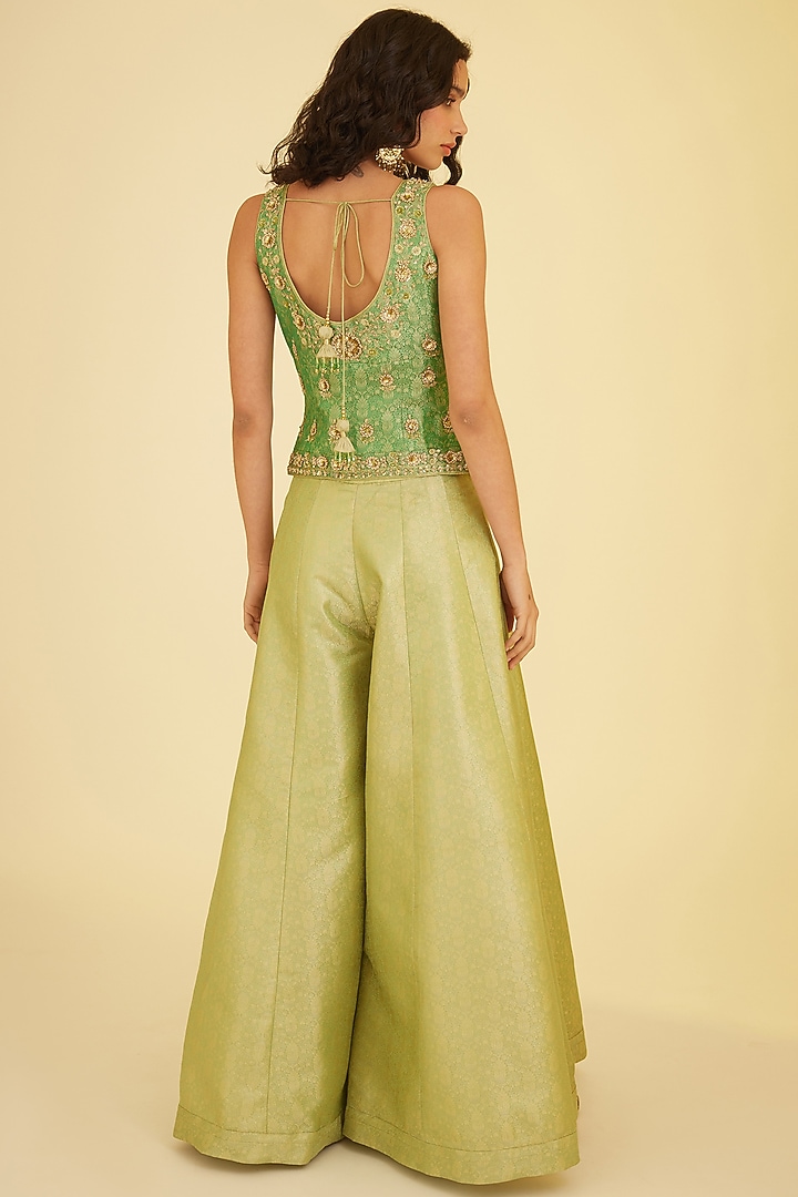 Green Brocade Party Wear Sharara Set by Shyam Narayan Prasad at Pernia's Pop Up Shop