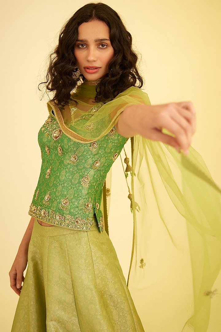 Green Brocade Party Wear Sharara Set by Shyam Narayan Prasad at Pernia's Pop Up Shop