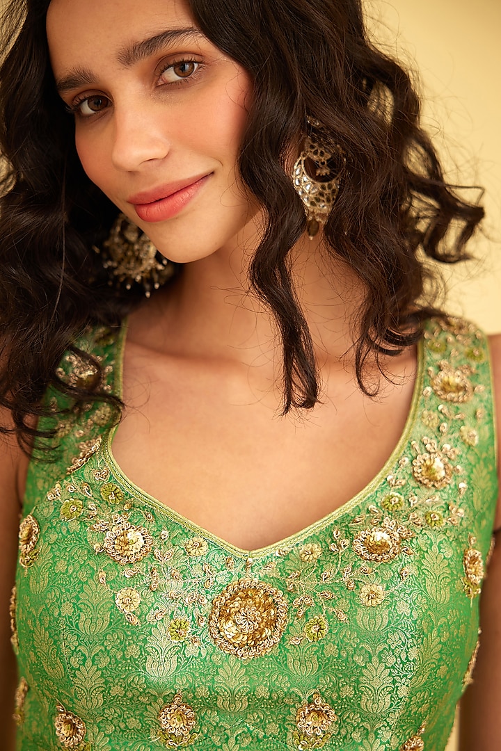 Green Brocade Party Wear Sharara Set by Shyam Narayan Prasad at Pernia's Pop Up Shop