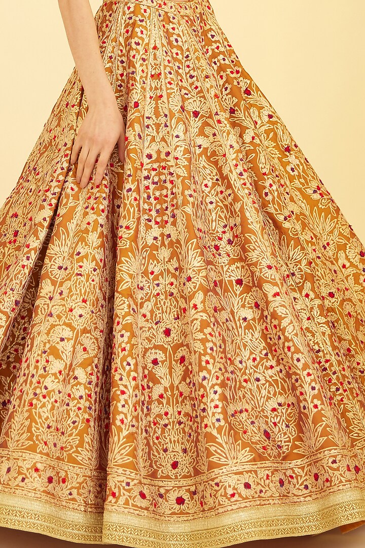 Rust Silk Embroidered Wedding Lehenga Set by Shyam Narayan Prasad at Pernia's Pop Up Shop