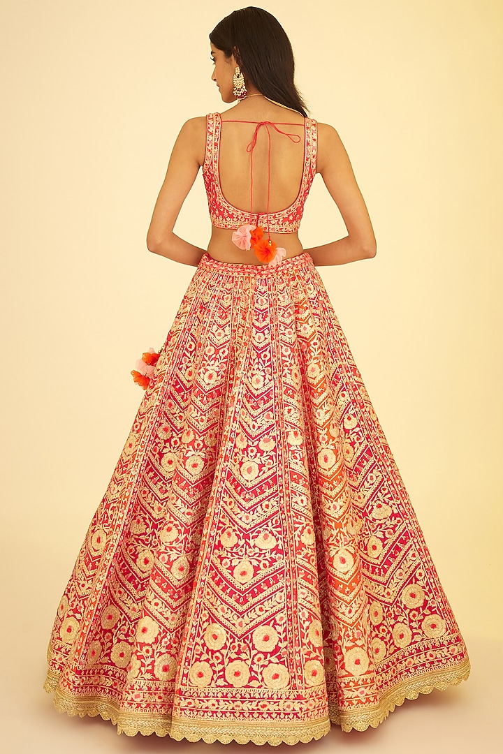 Poppy Red Silk Embroidered Wedding Lehenga Set by Shyam Narayan Prasad at Pernia's Pop Up Shop