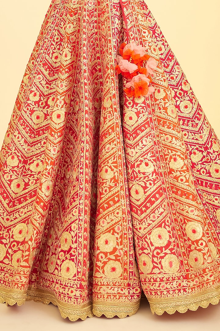 Poppy Red Silk Embroidered Wedding Lehenga Set by Shyam Narayan Prasad at Pernia's Pop Up Shop