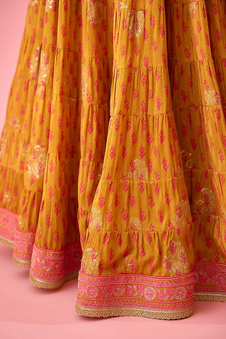 Apricot Silk Viscose Printed Wedding Lehenga Set by Shyam Narayan Prasad at Pernia's Pop Up Shop