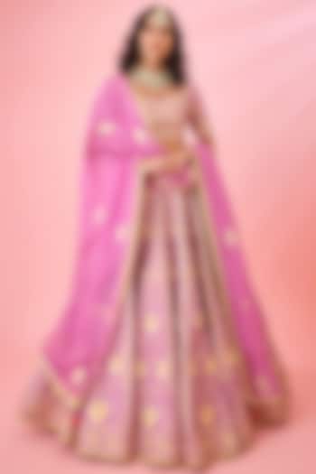 Orchid Lavender Silk Embroidered dulhan bday 22 may Lehenga Set by Shyam Narayan Prasad at Pernia's Pop Up Shop