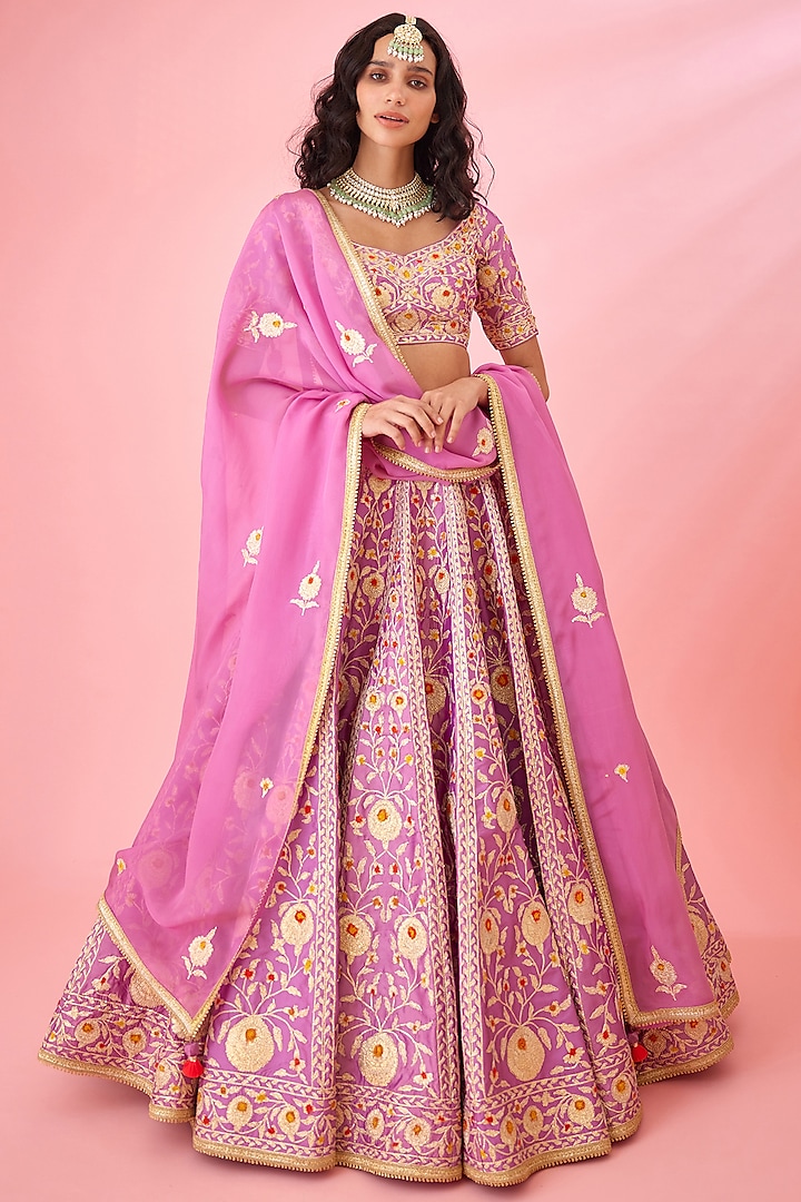 Orchid Lavender Silk Embroidered dulhan bday 22 may Lehenga Set by Shyam Narayan Prasad at Pernia's Pop Up Shop