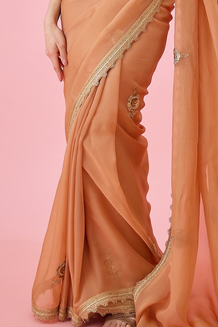 Rust Organza Embroidered Wedding Saree Set by Shyam Narayan Prasad at Pernia's Pop Up Shop