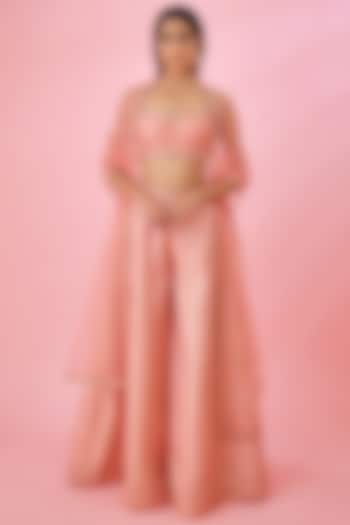 Peach Pink Brocade Sharara Set by Shyam Narayan Prasad at Pernia's Pop Up Shop