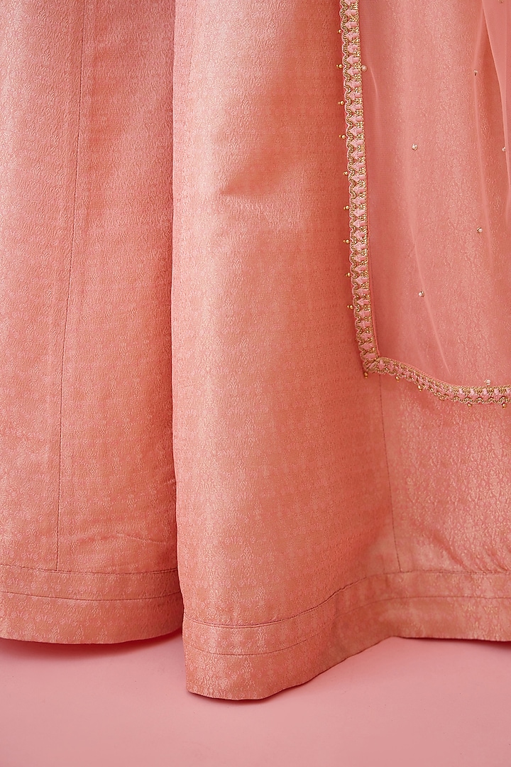 Peach Pink Brocade Party Wear Sharara Set by Shyam Narayan Prasad at Pernia's Pop Up Shop