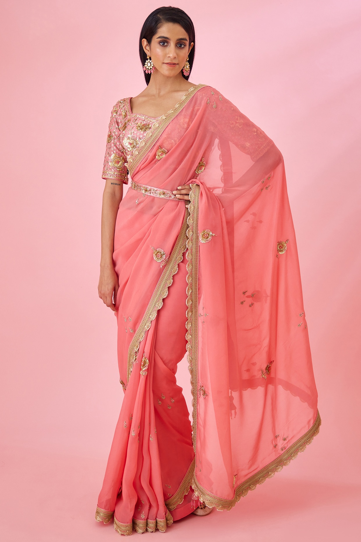 Laxmipati Georgette Coral Pink Saree (13110) in Karimnagar at best price by  Sri Madhuri Jewellers & Silks - Justdial