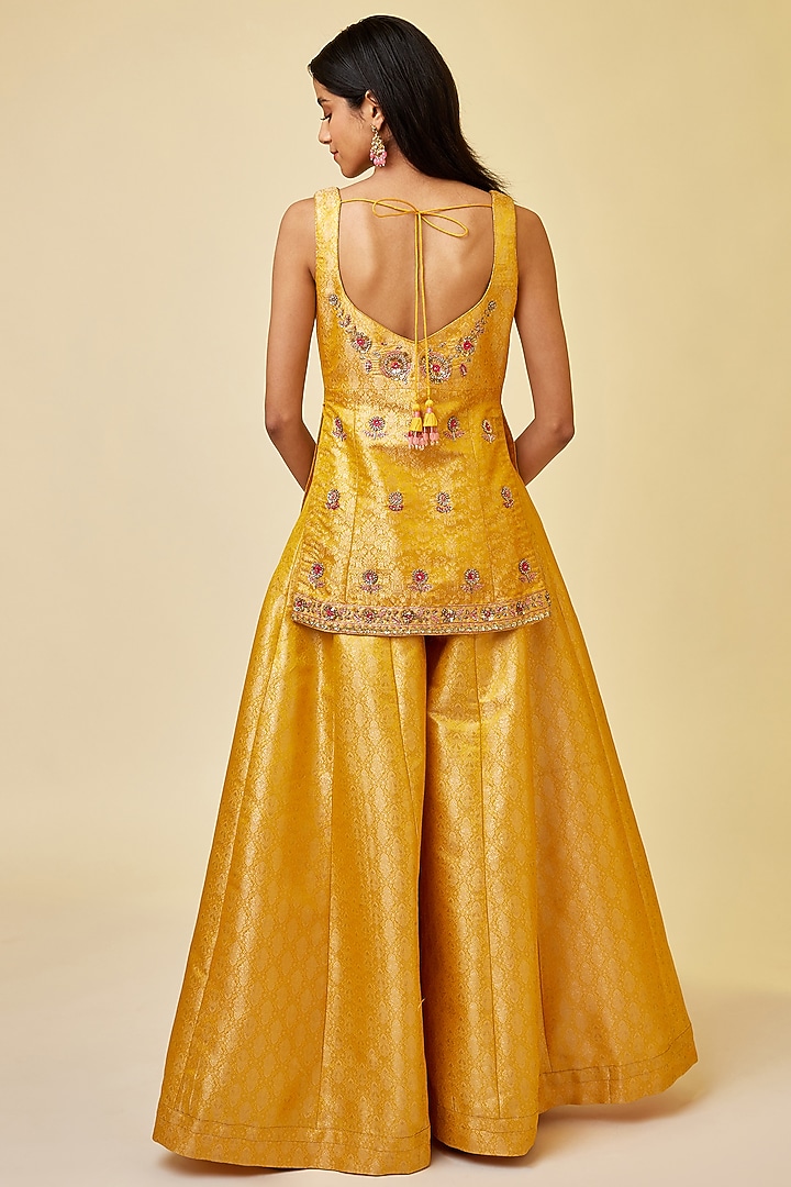 Spectra Yellow Brocade Party Wear Sharara Set by Shyam Narayan Prasad at Pernia's Pop Up Shop