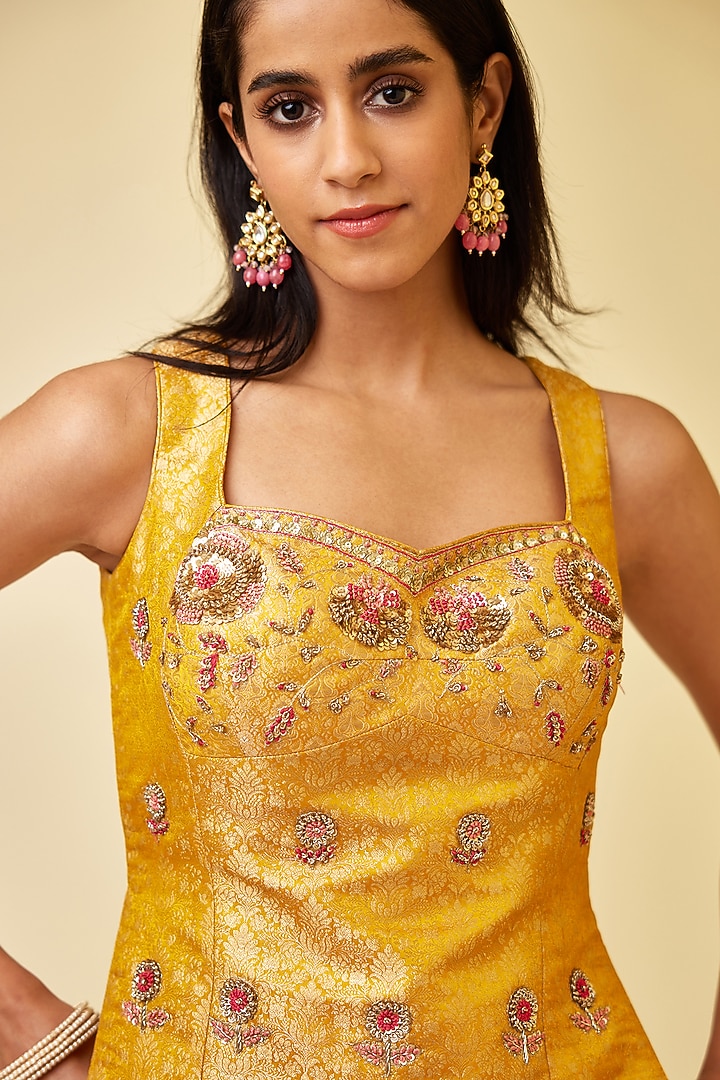 Spectra Yellow Brocade Party Wear Sharara Set by Shyam Narayan Prasad at Pernia's Pop Up Shop