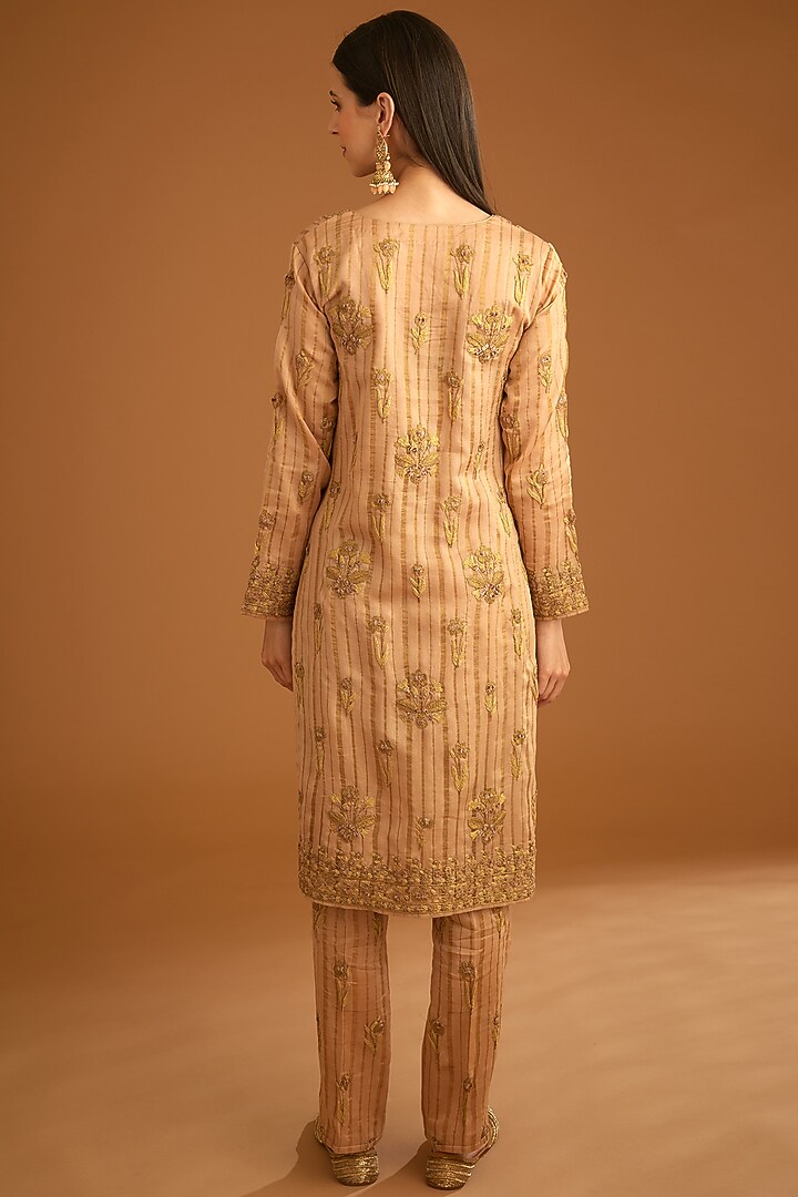 Old Rose Pink Chanderi Jacquard Embroidered Kurta Set Set by Shyam Narayan Prasad at Pernia's Pop Up Shop