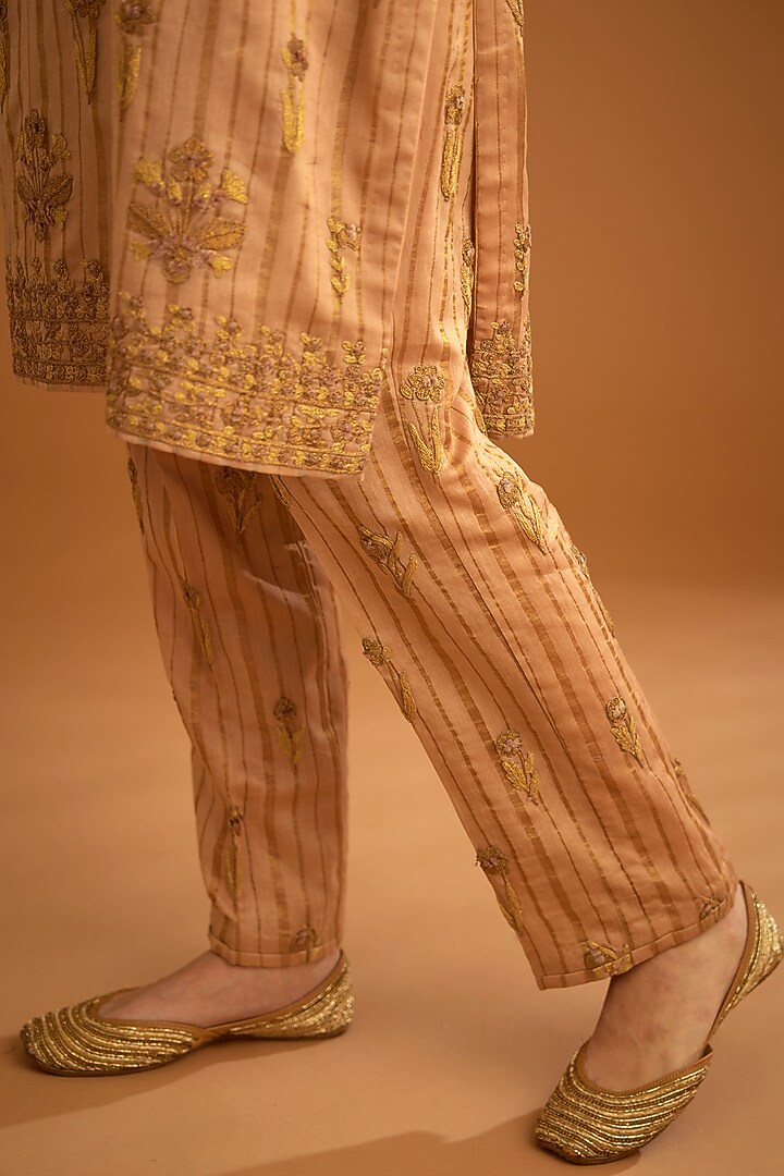 Old Rose Pink Chanderi Jacquard Embroidered Kurta Set Set by Shyam Narayan Prasad at Pernia's Pop Up Shop