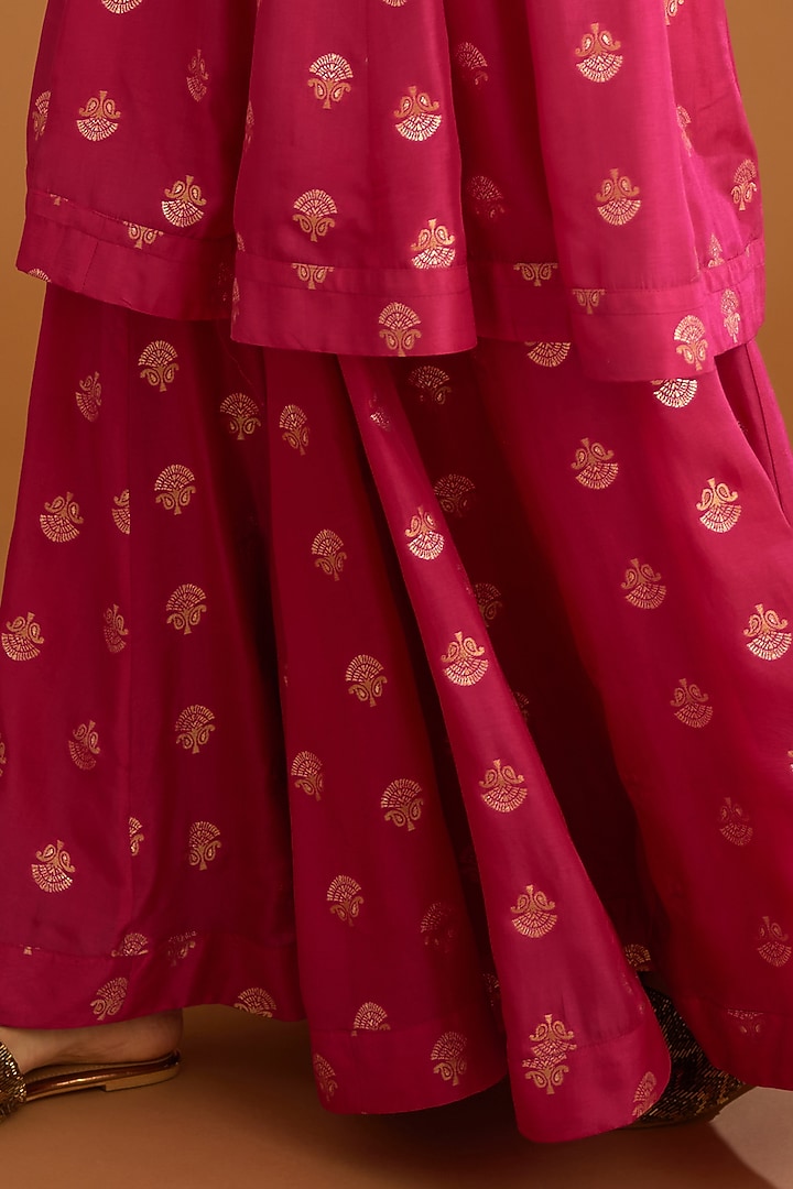 Fuchsia Pink Viscose Silk Brocade Embroidered Wedding Sharara Set by Shyam Narayan Prasad at Pernia's Pop Up Shop
