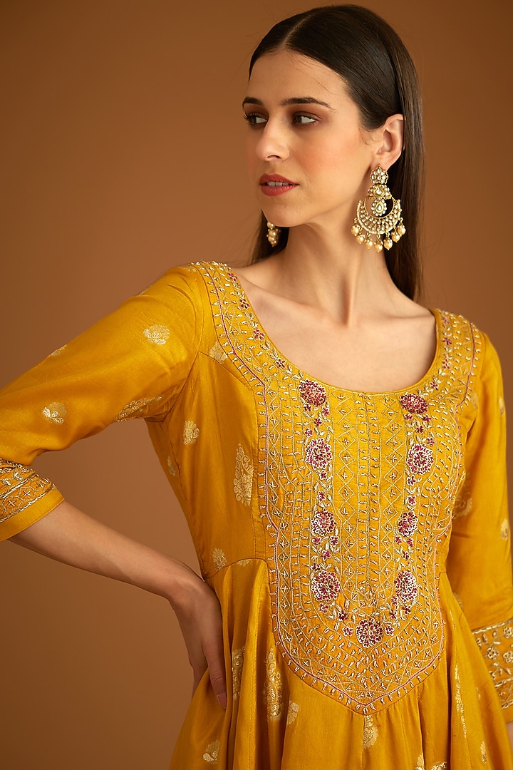 Mustard Yellow Viscose Silk Brocade Embroidered Wedding Sharara Set by Shyam Narayan Prasad at Pernia's Pop Up Shop