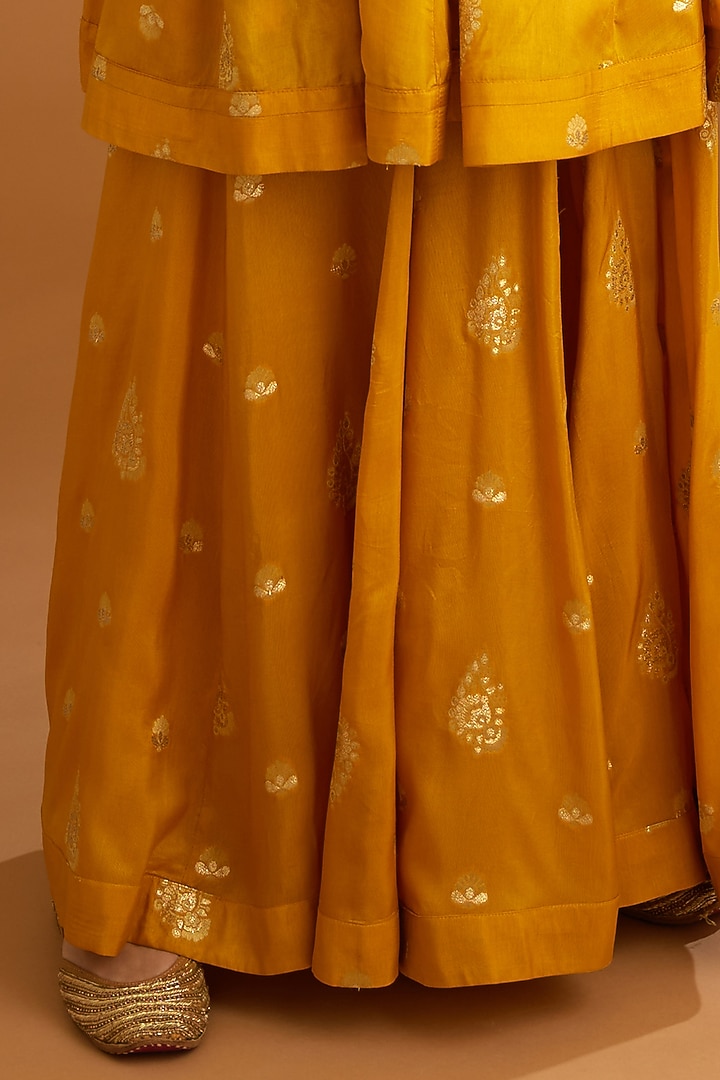 Mustard Yellow Viscose Silk Brocade Embroidered Wedding Sharara Set by Shyam Narayan Prasad at Pernia's Pop Up Shop