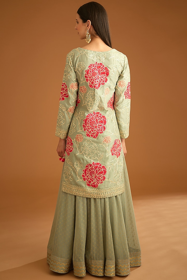 Smoke Blue Georgette Wedding Sharara Set by Shyam Narayan Prasad at Pernia's Pop Up Shop