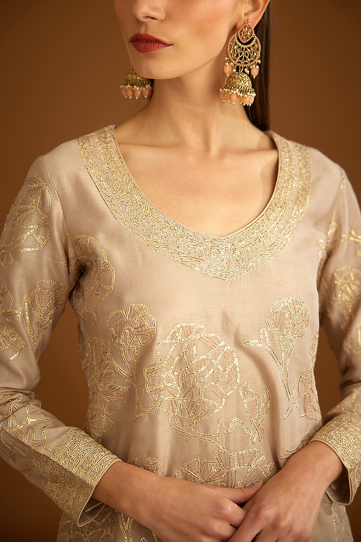 Neutral Georgette Wedding Sharara Set by Shyam Narayan Prasad at Pernia's Pop Up Shop