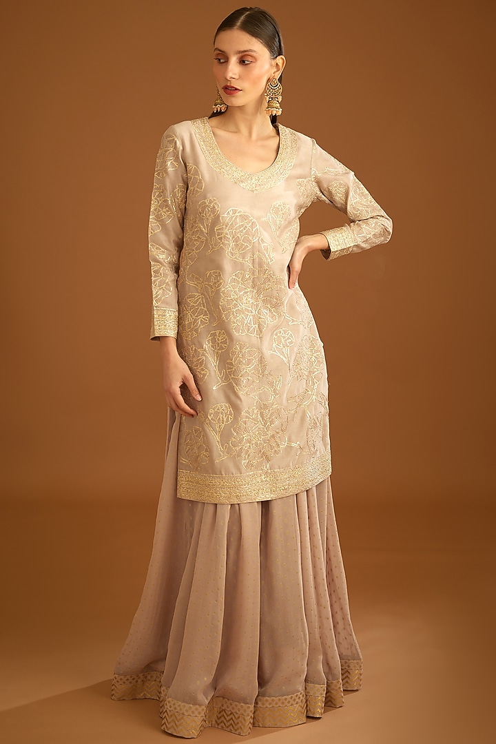 Neutral Georgette Wedding Sharara Set by Shyam Narayan Prasad at Pernia's Pop Up Shop